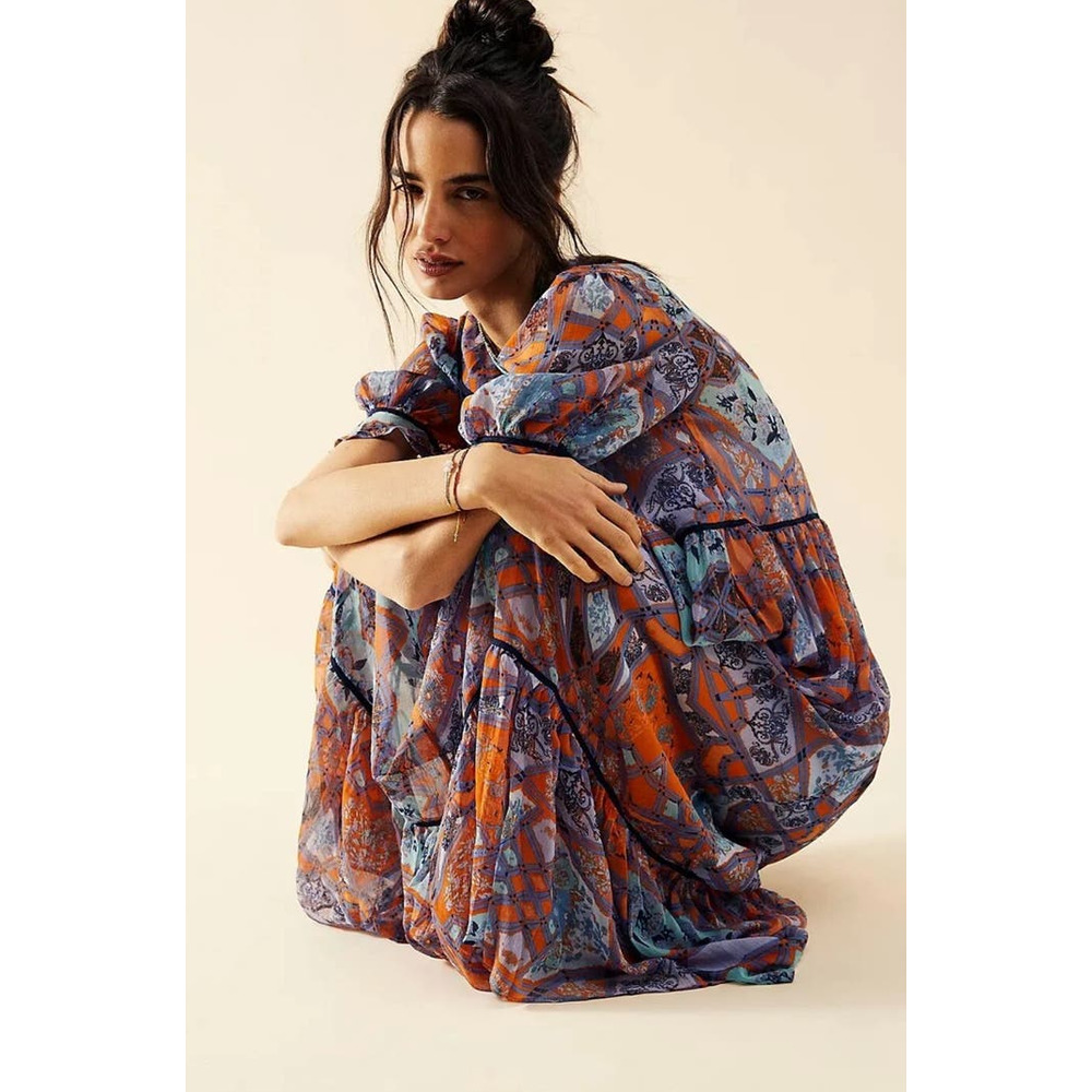 Free People Cassis Chiffon Sheer Maxi Dress with Attached Slip sz S NWT $198 NEW - Picture 11 of 16